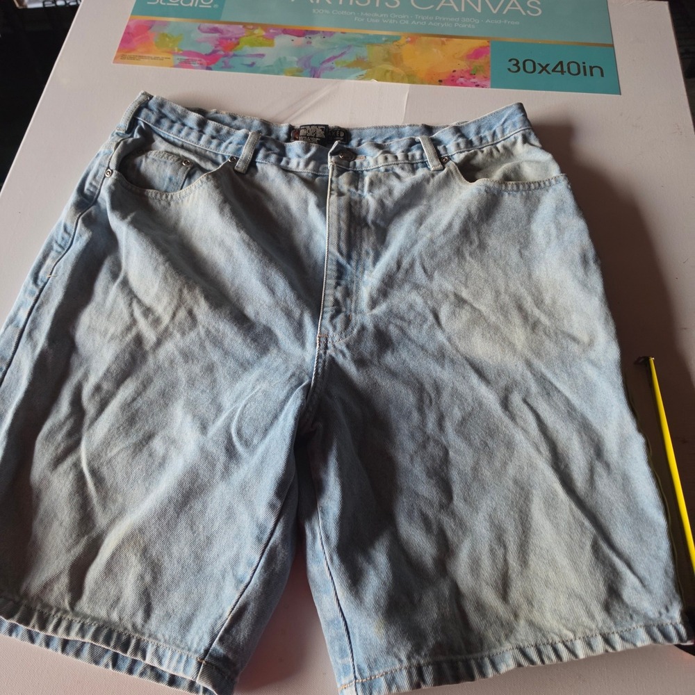 Route 66 Mens Relaxed Fit Denim Shorts Light Wash Blue 100% Cotton Size 38